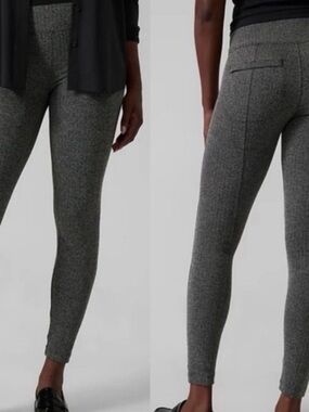 Athleta Delancey Herringbone Tight Leggings Gray High Rise Pocket Stretch Sz M P